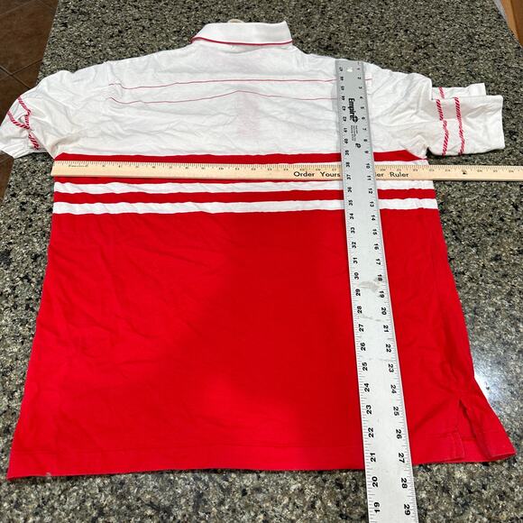 Dons Group Attire Golf Polo Shirt XL Red White Striped Cotton Blend Embroidered - Picture 4 of 8